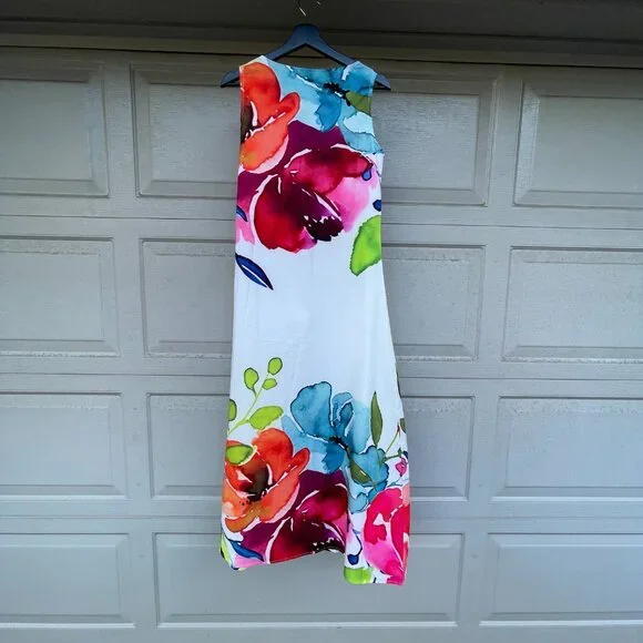 Watercolor Floral Maxi Dress Romantic Garden Party Summer Sleeveless M 53.5” - Picture 2 of 12
